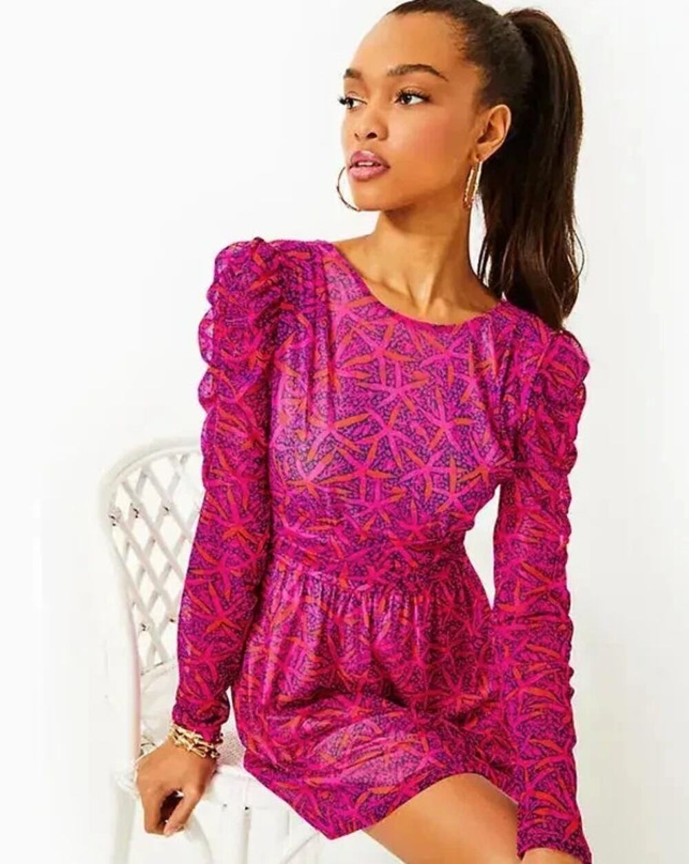 LILLY PULITZER Preslie Romper Passion Fruit Pink Star Search Sz S NWT $178 {I42}